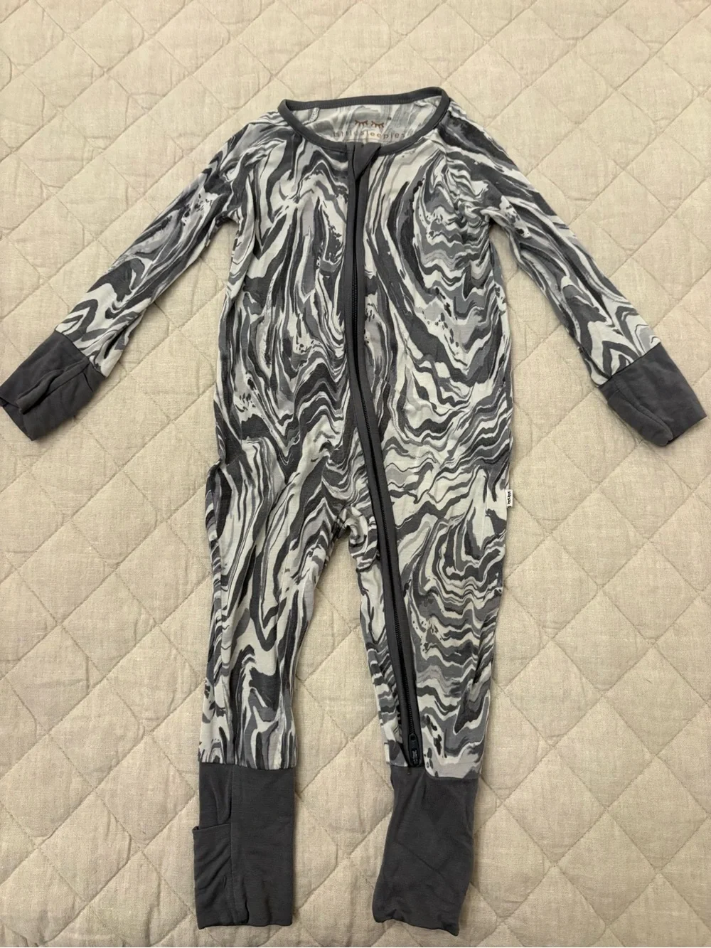 Little Sleepies Gray Marble-Print Footed One-Piece